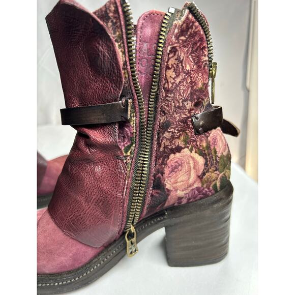Women's A.S.98. Airstep Burgundy floral Leather Biker Ankle Boho Boots Sz37 EUR - Picture 10 of 12